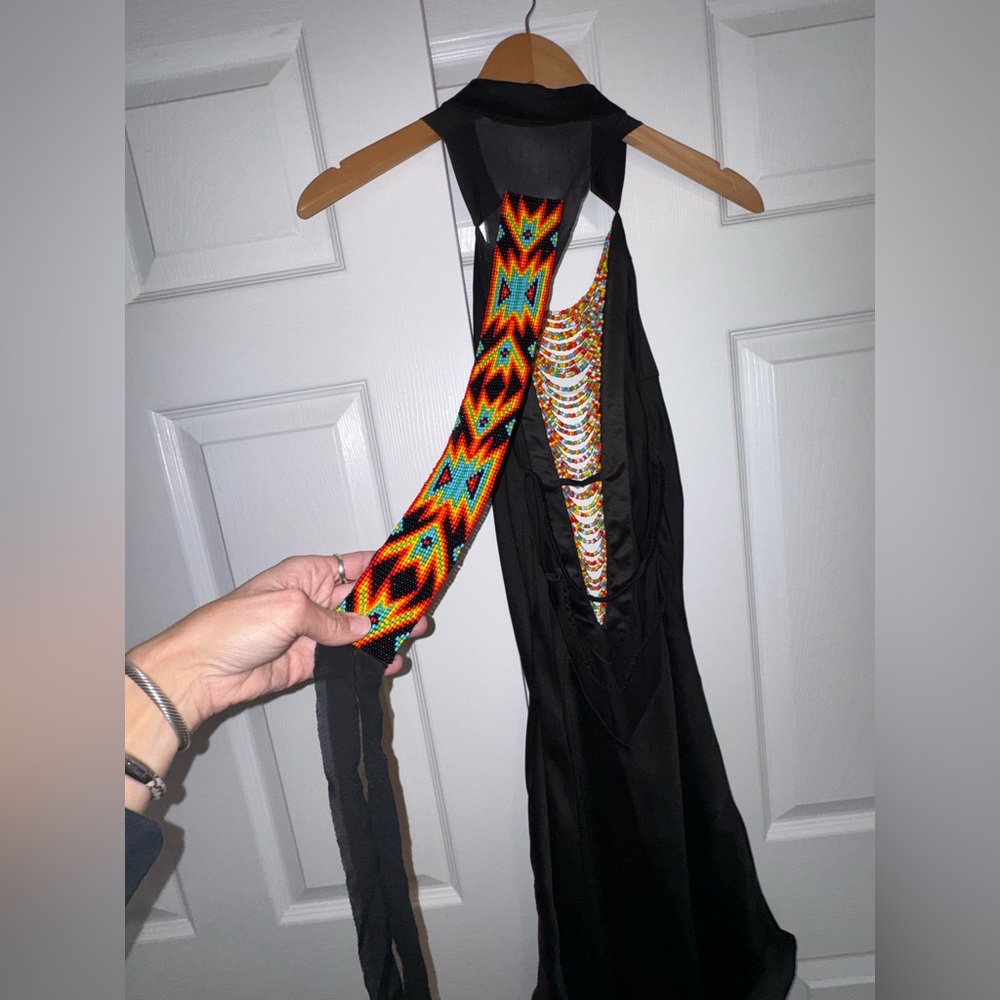 Sotto Couture  Artisan Hand Beaded Halter Dress — Vintage Wearable Textile Art - Picture 5 of 13